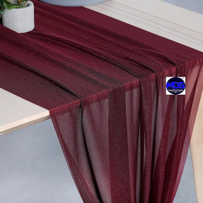 MDS Halloween Chiffon Table Runner - 25 Pack, 29 x 170 Inches, 14ft Each - Sheer Spooky Table Runners for Haunted House Parties, Trick-or-Treat Tables, Witchy Décor, Wedding & Events - Burgundy