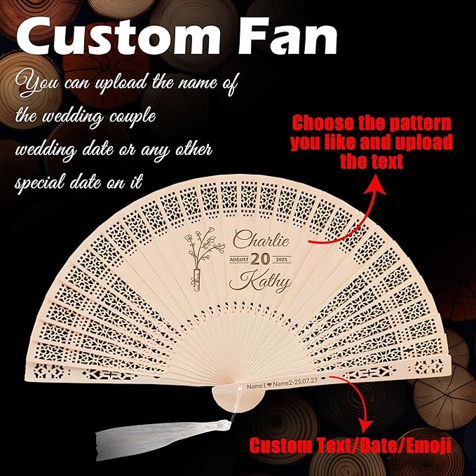 100 PCS Custom Fans Personalized Folding Fans for Line Dancing Wooden Hand Fan Wedding Favors Bulk Fans for Guests Party Event Use (Style12)