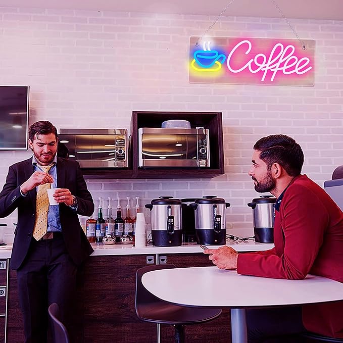 Coffee Neon Sign, Dimmable Coffee Bar Signs for Wall Decor, USB Powered Neon Light Sign with Metal Chain, Led Light Room Decor for Restaurants, Café Shop Window, Office Loung