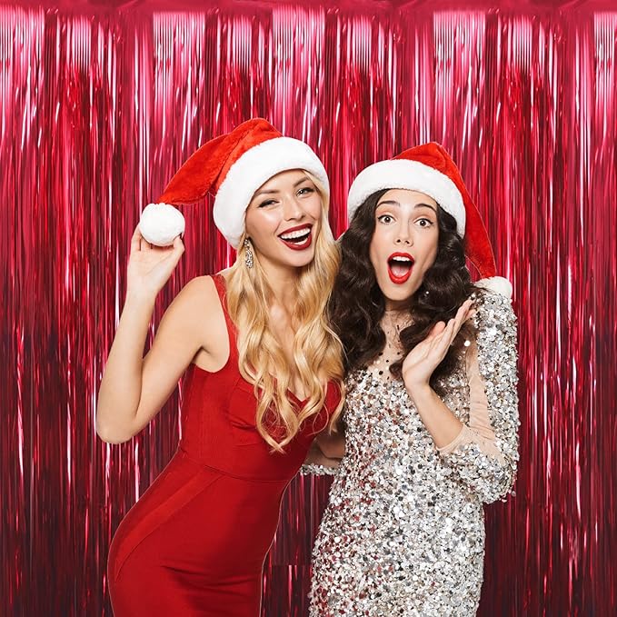 GOER 3.2 ft x 9.8 ft Metallic Tinsel Foil Fringe Curtains Party Photo Backdrop Party Streamers for Birthday,Graduation,New Year Eve Decorations Wedding Decor (5 Pcs,Burgundy)