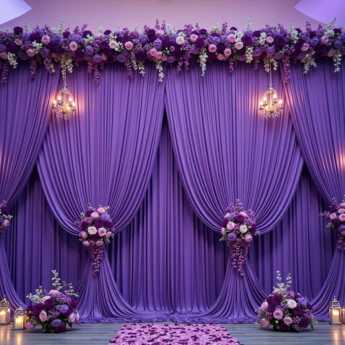 8 Panels Purple Backdrop Curtains for Party Background, Wrinkle Free Purple Photo Backdrop Drapes Back Drop Cloth for Wedding Birthday Photography Baby Shower Decor, 40ftx10ft
