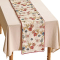 patdrea Designer Farmhouse Linen Thick Table Runner, Rustic Cottage Beige with Floral Pattern Fabric Table Mat, Decoration for Kitchen Dining Thanksgiving New Year Banquet Christmas, 12"*87"