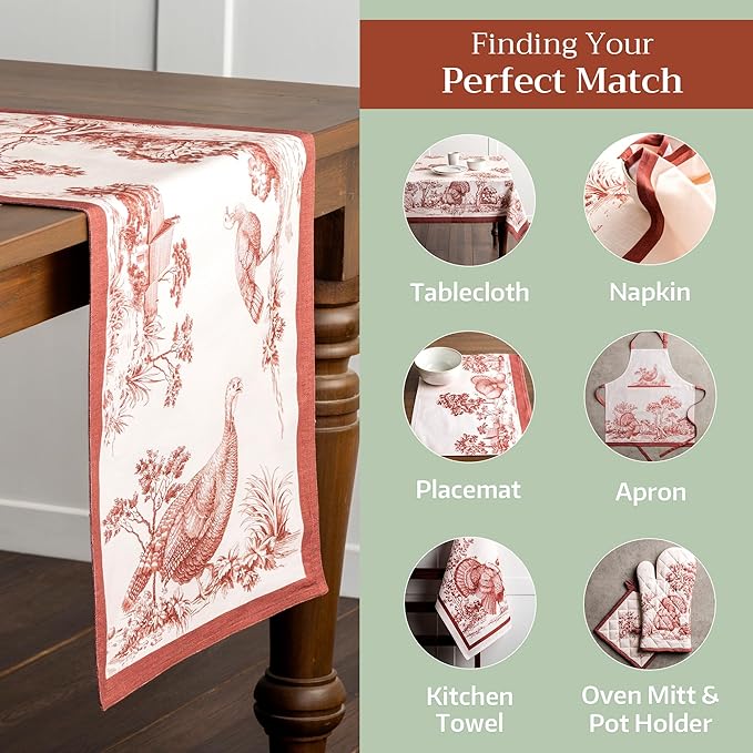 Maison d' Hermine Table Runner 100% Cotton Double Layer Table Runners 108 inches Long for Thanksgiving Christmas Decorations Home Kitchen Dining Party Wedding (Holy Jouy - Brown, 14.5" x 108")
