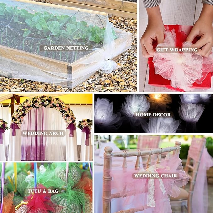 108" White Tulle Fabric Roll, Extra Large Matte Tulle Netting Bolt for Wedding Ceiling Drapes Arch Banquet Party Decorations Tutu Skirt Baby Shower DIY Crafts Gift Wrapping (10 Yards, White)