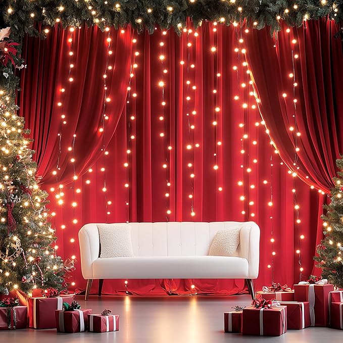 40ftx12ft Wrinkle Free Red Backdrop Curtain, 8 Panels 12FT Height Red Wedding Backdrop Drapes, Silky Polyester Back Drop Cloth for Birthday Photography Background Party Backdrop Draping