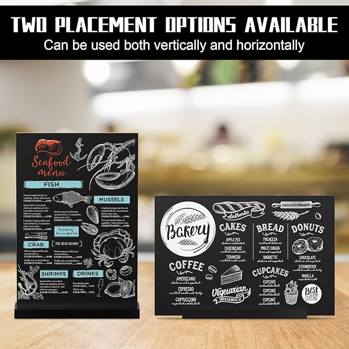 EHWINE Mini Chalkboard Easel Sign Set,8 Pack 6x8 Inch Wooden Boards with Acrylic Base and Liquid Chalk Markers, Reusable Double Sided Tabletop Display for Wedding, Restaurant, Party, Coffee Shop Decor