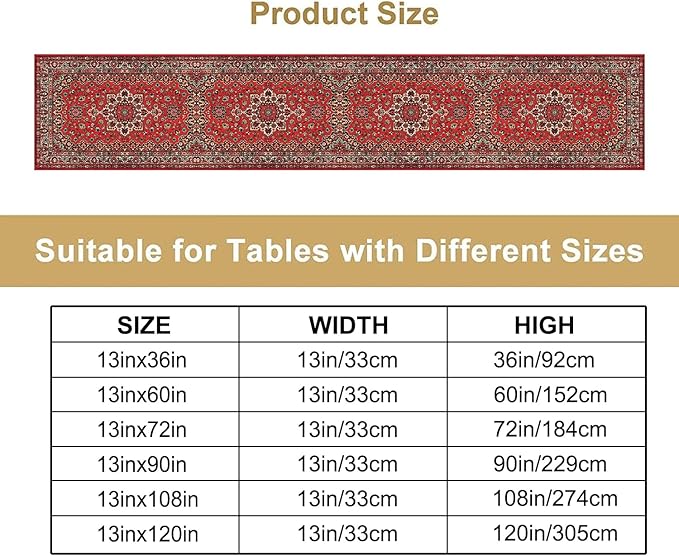 Vintage Boho Floral Table Runner, Rustic Country Farmhouse Red Black Retro Flower Pattern for Home Kitchen Table Decor Dining Coffee Room Party Decor 13x108in