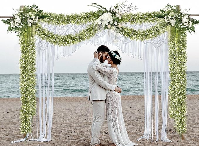 2 Pcs 5.8ft Artificial Baby Breath Flower Vines, Babys Breath Artificial Flowers Real Touch Faux Gypsophila Hanging Fake Baby's Breath Garlands for Wedding and Baby Shower Decor（White）