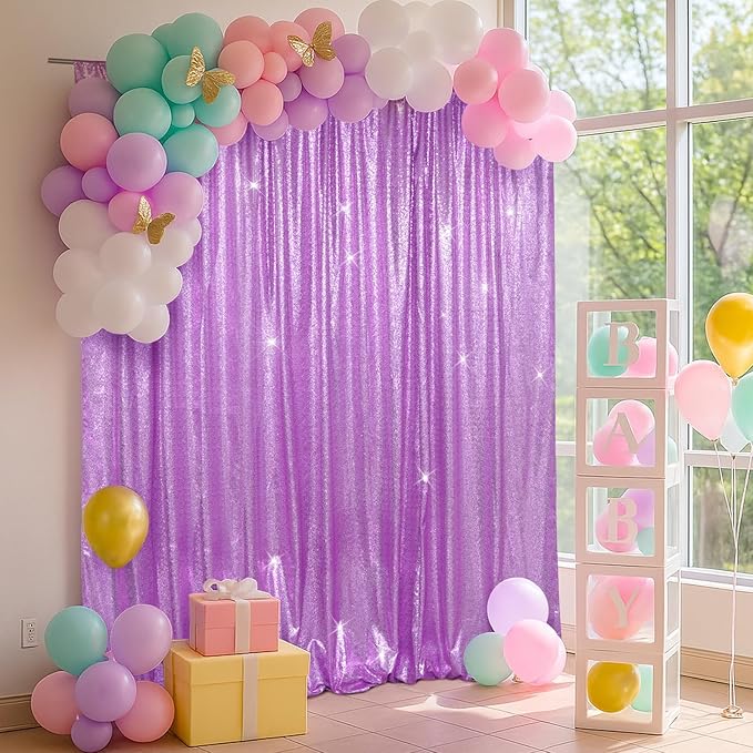 SquarePie Sequin Backdrop Less Transparent Background Sparkly Curtain for Wedding Party 6FT x 6FT Lavender
