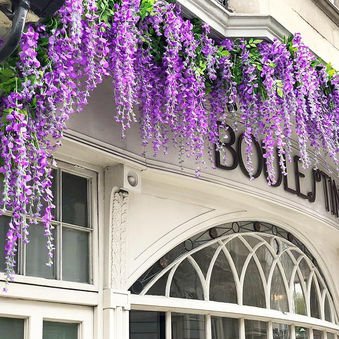 Wisteria Hanging Flowers,Fake Hanging Flowers,Wisteria artificiales Garland for Home Wedding Arch Floral Party Garden Ceremony Outdoor Decor,3.6 feet Long(12,Purple)