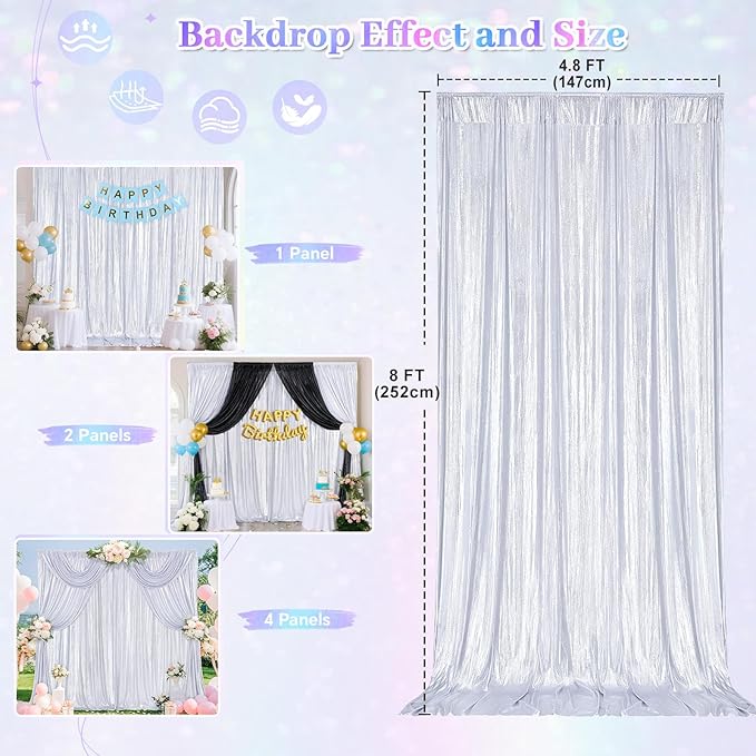 Silver Backdrop Curtains 4.8x8ft Sequin Photo Backdrop Drapes Curtains for Wedding Decorations Christmas Birthday Wrinkle Free Fabric