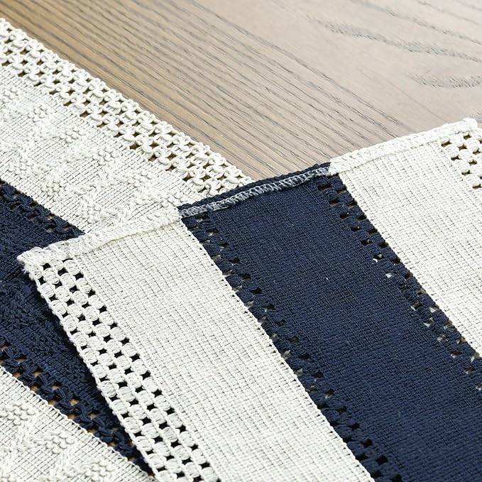 Artoid Mode Dark Blue Farmhouse Rustic Table Runner, Seasonal Holiday Hollow Kitchen Dining Table Decoration for Home Party Decor 12x48 Inch