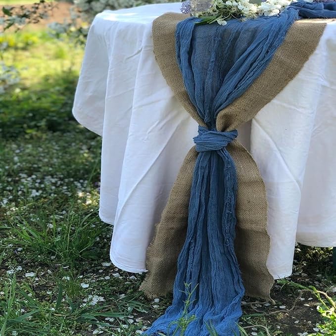 12 Pack Navy Blue Cheesecloth Table Runner 20 x 120 inch Gauze 10FT Semi Sheer Boho Fabric Cheese Cloth Table Runner for Wedding Party Birthday Baby Bridal Shower