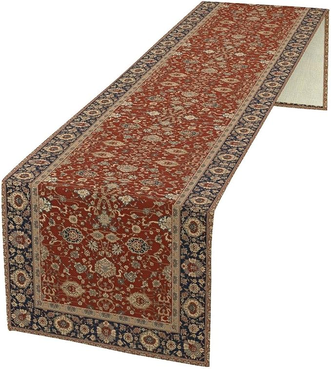 Boho Floral Vintage Red Blue Table Runner, Retro Flower Rustic Country Farmhouse Abstract Pattern for Home Kitchen Table Decor Dining Coffee Room Party Decor 13x90in