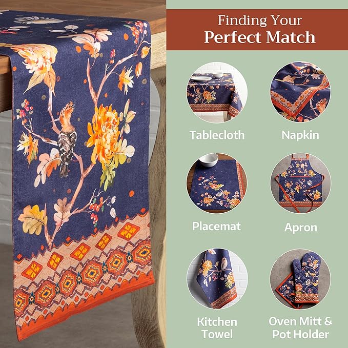 Maison d' Hermine Table Runner 100% Cotton Double Layer Table Runners 108 inches Long for Thanksgiving Christmas Decorations Home Kitchen Dining Party Wedding (Kelim - Infinity, 14.5" x 108")