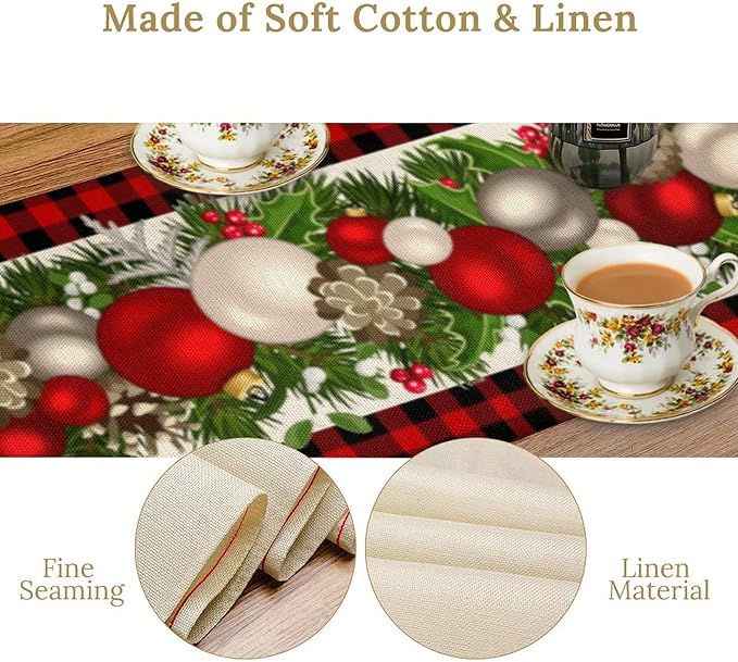 Christmas Table Runner,Seasonal Winter Xmas Holiday Farmhouse Table Cloth Kitchen Dining Table Decoration for Home Party Decor 13x90 Inch