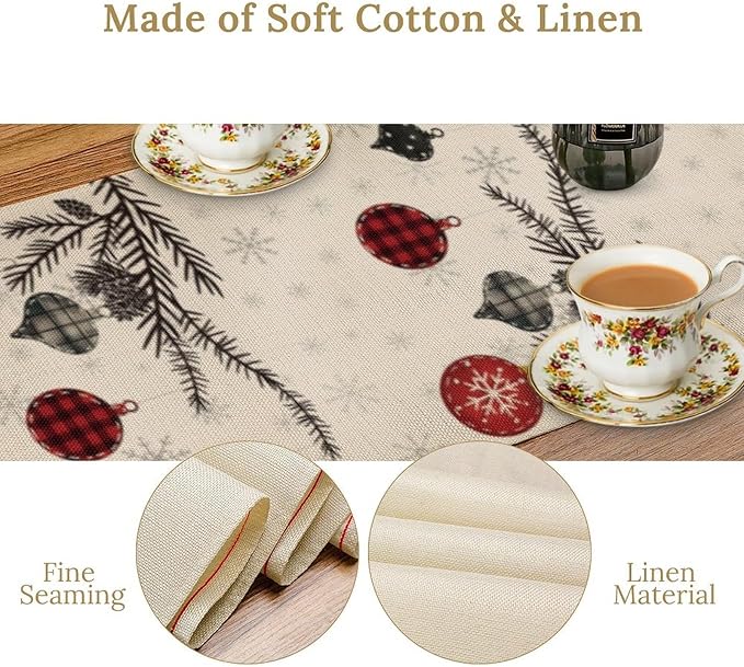 Merry Christmas Table Runner,Winter Xmas Holiday Kitchen Dining Table Decoration for Home Party Decor 13x36 Inch