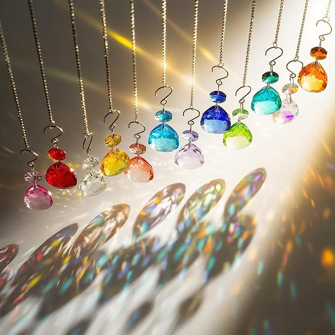 H&D HYALINE & DORA 3Inch Crystal Suncatcher Bauhinia Prisms Pendants 10Pcs Chandelier Crystals Replacement Hanging Sun Catcher Beads for DIY Arts Crafts Decor (Cyan Blue)