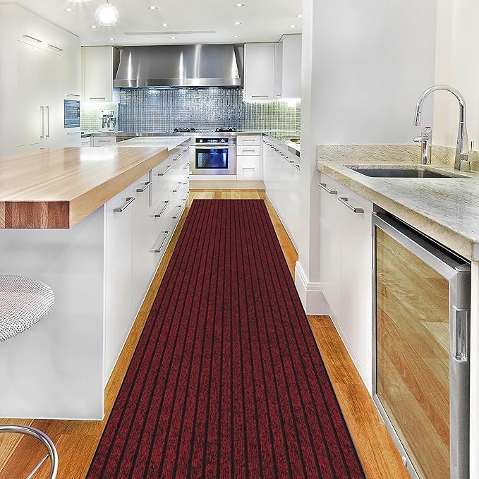 Ottomanson 2' x 10' Hallway Runner with Scraper Pile - Extra Durable Non-Slip Rug Mat for Indoor & Outdoor Use - Ideal for Kitchen, Entryway, Patio & Garage - High-Traffic Carpet, Red