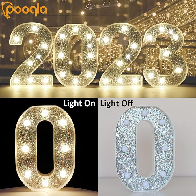 Pooqla Marquee Light up Numbers, Lighted Numbers for 2nd Birthday Decorations, Night Light Battery Powered for Silver Party Decorations, Gift for Boys Girls Christmas Wedding Home Room Decoration