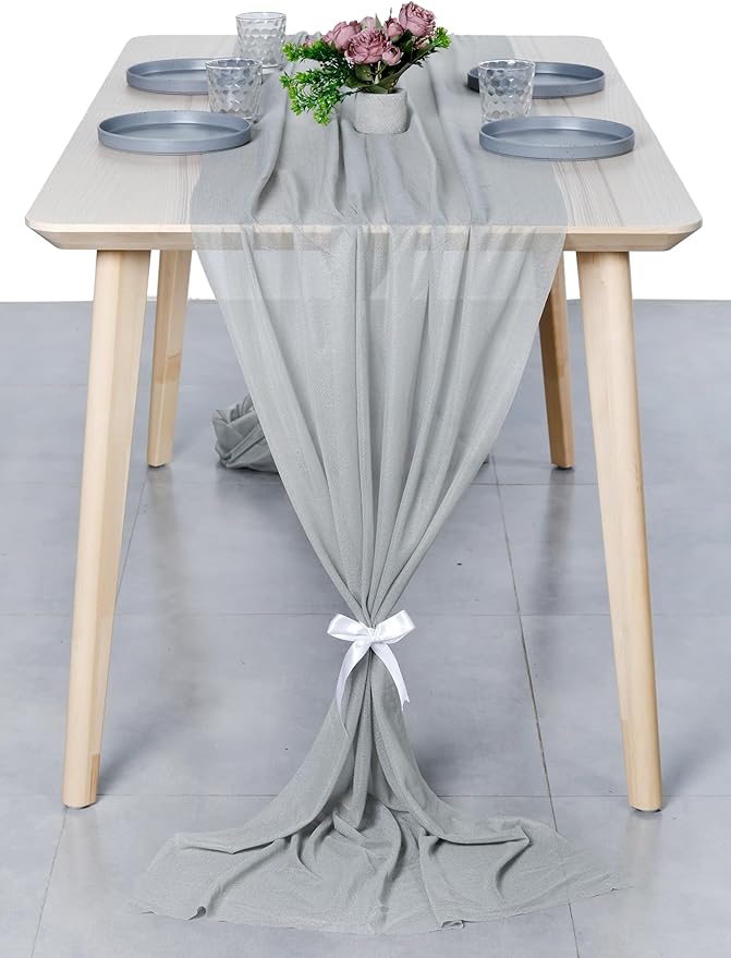 MDS Halloween Chiffon Table Runner - 20 Pack, 29 x 170 Inches, 14ft Each - Sheer Spooky Table Runners for Haunted House Parties, Trick-or-Treat Tables, Witchy Décor, Wedding & Events - Gray