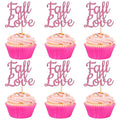 24 PCS Fall in Love Cupcake Toppers Glitter Fall Theme Party Cupcake Picks Bridal Shower Cupcake Decorations for Autumn Wedding Engagement Anniversary Birthday Party Cake Decorations Supplies Pink