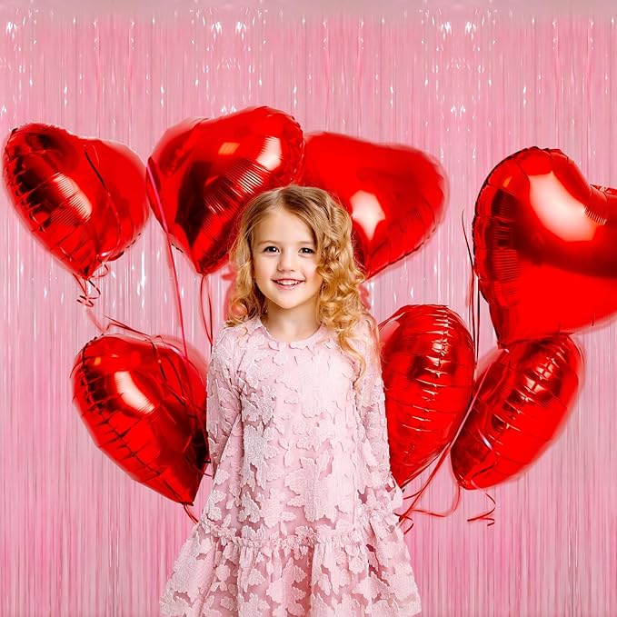 GOER 6.4 ft x 8.2 ft Metallic Tinsel Foil Fringe Curtains Party Photo Backdrop Party Streamers for Birthday,Graduation,New Year Eve Decorations Wedding Decor(2 Packs,Candy Pink)