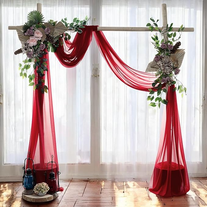 MDS Halloween Chiffon Draping Fabric - 1 Panel, 30" Wide x 100ft Long - Sheer Spooky Arbor & Canopy Drapery for Haunted House Backdrops, Party Ceilings, DIY Costumes & Themed Events - Apple Red
