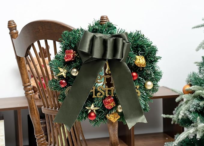 Moss Green Satin Ribbon Double-Faced Wired Ribbons for Gift Wrapping Flower Bouquet Bows Wedding Invitation Christmas Decor Crafts 2-1/2 Inch 10 Yards