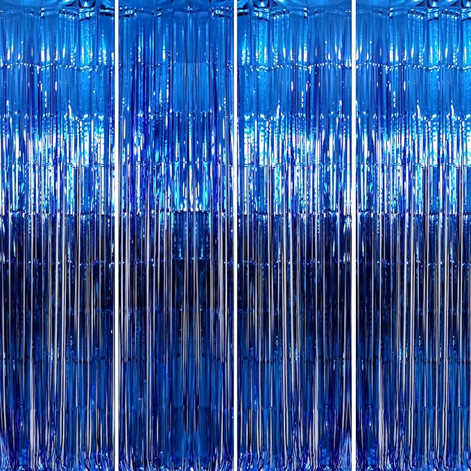 GOER 3.2 ft x 9.8 ft Metallic Tinsel Foil Fringe Curtains Party Photo Backdrop Party Streamers for Birthday,Graduation,New Year Eve Decorations Wedding Decor (4 Packs,Navy)
