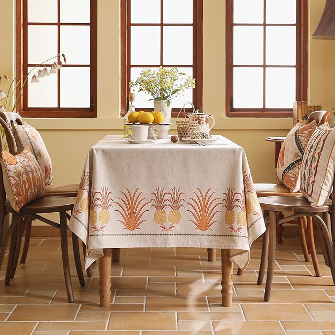 patdrea Designer Small Square Tablecloth,Pineapple Pattern Linen Tropical Style Tablecloths,Fall Table Cover Cloth Decor for Kitchen Dining Christmas,Tea Party,Thanksgiving,55"x55"-Pineapple B