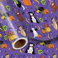 LeZakaa Halloween Purple Animal Wrapping Paper Roll, Cat Dog in Halloween Costumes, Pumpkins Bats Skulls Cheer, for Pet Lovers, Kids, Trick-or-Treat Party Decor, Mini Roll 17 in x 16.4 Ft