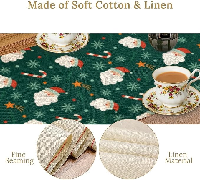 Christmas Table Runner,Seasonal Winter Xmas Holiday Green Table Cloth Kitchen Dining Table Decoration for Home Party Decor 13x60 Inch