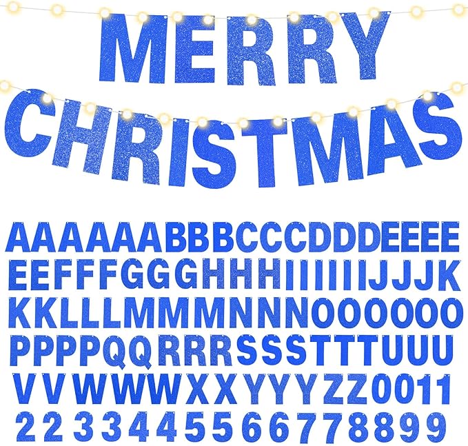 TaoBary 112 Pcs DIY Letter Kit Glitter Customizable Banner Letters Include 107 Letters and Numbers 3 Rope and 2 Needles for Birthday Halloween Christmas Wedding Valentine Party Decor(Dark Blue)