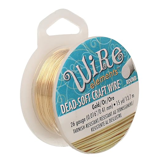 The Beadsmith Wire Elements Craft Wire – Tarnish Resistant, Soft Temper, Round, Gold Color – 0.41mm, 26 Gauge, 15 Yard Spool – Jewelry Making, Wire Wrapping, Floral, & Other DIY Crafts