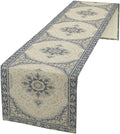 Boho Bohemia Style Table Runner, Vintage Blue Gold Retro Flower Rustic Country Style Floral Print Pattern for Home Kitchen Table Decor Dining Coffee Room Garden Party Decor 13x120in