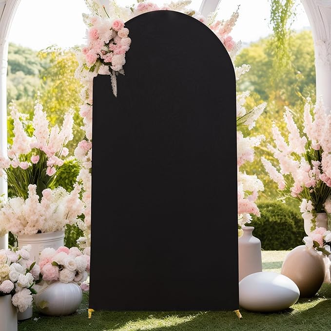 6.6FT Black Arch Backdrop Cover - Polyester Fitted Wedding Arch Stand Covers Round Top Chiara Arch Backdrop Cover for Birthday Party Banquet Photo Background Decoration
