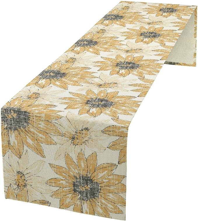 Chrysanthemum Vintage Floral Table Runner, Elegant Grunge Orange Sunflower Spring Summer Elegant Pattern Artichokes Flower Table Runner for Party Kitchen Dining Living Room Decor, 13x60 Inch