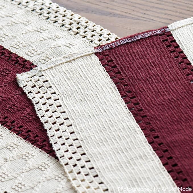 Artoid Mode Red Farmhouse Rustic Table Runner, Seasonal Holiday Hollow Kitchen Dining Table Decoration for Home Party Decor 12x90 Inch