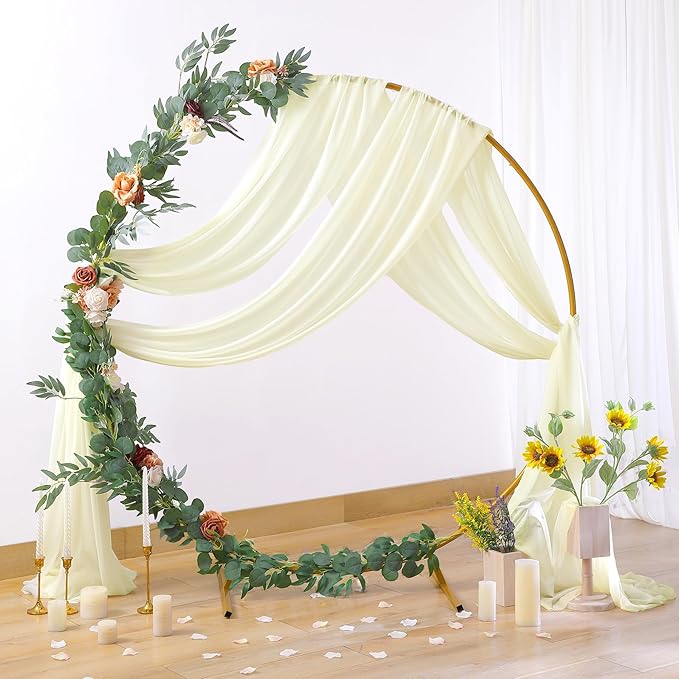 2 Panels Wedding Arch Draping Fabric Ivory Sheer Backdrop Curtain Arch Drape for Wedding Ceremony Reception,Bridal Shower Party Decorations 28" X 19ft