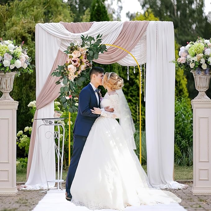 7.2FT Wedding Arch Backdrop Stand and White Arch Cover, White Spandex Fitted Backdrop Cover and Gold Wedding Arch Frame for Birthday Party Wedding Ceremony Bridal Baby Shower, Parties Decoration.