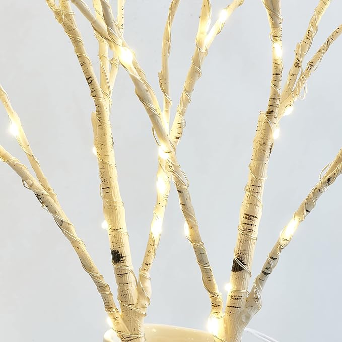 BAOLITVINE Birch Branch Lights with Timer Battery Operated 100 LED Fairy Lights, Lighted Willow Branches 32IN for Home Bedroom Fireplace Christmas Decoration Inside Outdoor