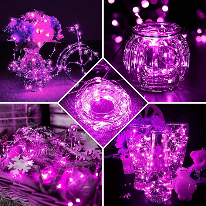 12 Pack Pink Fairy Lights 7Ft 20 LED Twinkle String Lights 3 Modes Battery Operated Waterproof Firefly Starry for Mason Jar Party Wedding Christmas Valentines Day Table Centerpieces