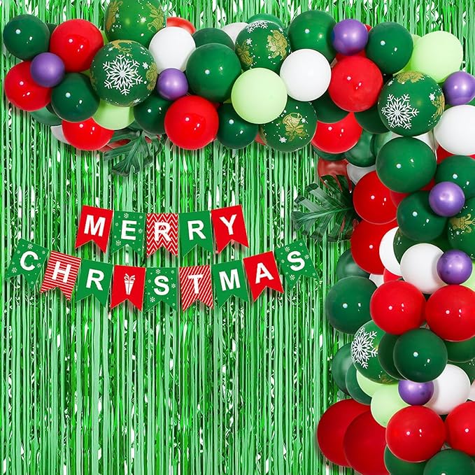 10 Pack Green Foil Curtain Backdrop 3.2ft x 9.8ft Metallic Tinsel Foil Fringe Curtains Streamer Photo Booth Backdrop for Birthday Party Engagement Bachelorette Party Decorations (Green)