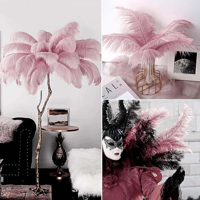 NEWONG 30pcs Peony Pink Ostrich Feathers Natural Bulk 8-10inch(20-25cm) Vase Craft Wedding Home Party Centerpieces Christmas Day Decoration