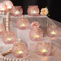 DARJEN 12Pcs Pink Votive Candle Holders - Round Glass Candle Holders for Flameless LED Tea Waxes, Romantic Candle Holder for Wedding & Home Table Decor, Various Parties