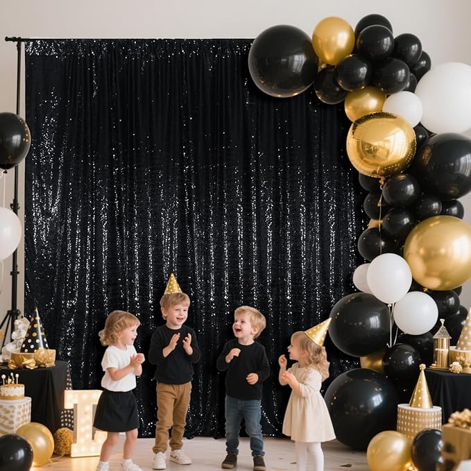 SquarePie Sequin Backdrop Less See Through Thick Background for Party Halloween Glitter Curtain 20FT x 10FT Black