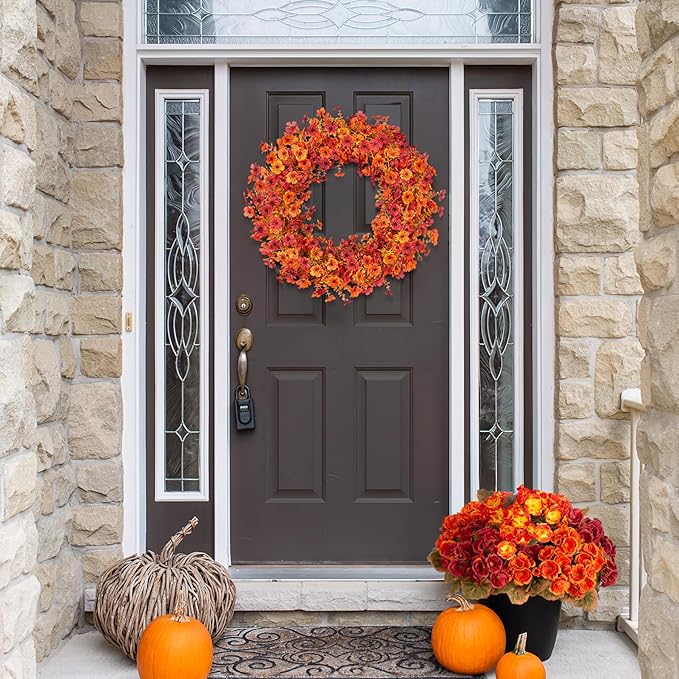 Fall Mums Flowers Artificial Garland for Decoration, 4 Pack 5.9 FT Faux Mums with Eucalyptus Leaves Ivy, UV Resistant Fake Fall Daisy Floral Vine Flowers for Home Garden Wedding Backdrop Decor