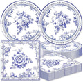 40pcs Blue and White Flower Party Decorations Disposable Blue Floral Plates and Napkins Flower Tableware Set for Bridal Shower Decoration Wedding Tea Party,Suitable for 20 Guests.