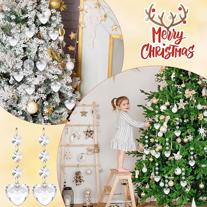 Nuenen 100 Pcs Hanging Crystals for Centerpieces Acrylic Chandelier Garland Beads Strands Prism Decorations Clear Teardrop Chandelier Crystals Pendant Wedding Home Garden Outdoor Ornaments(Heart)